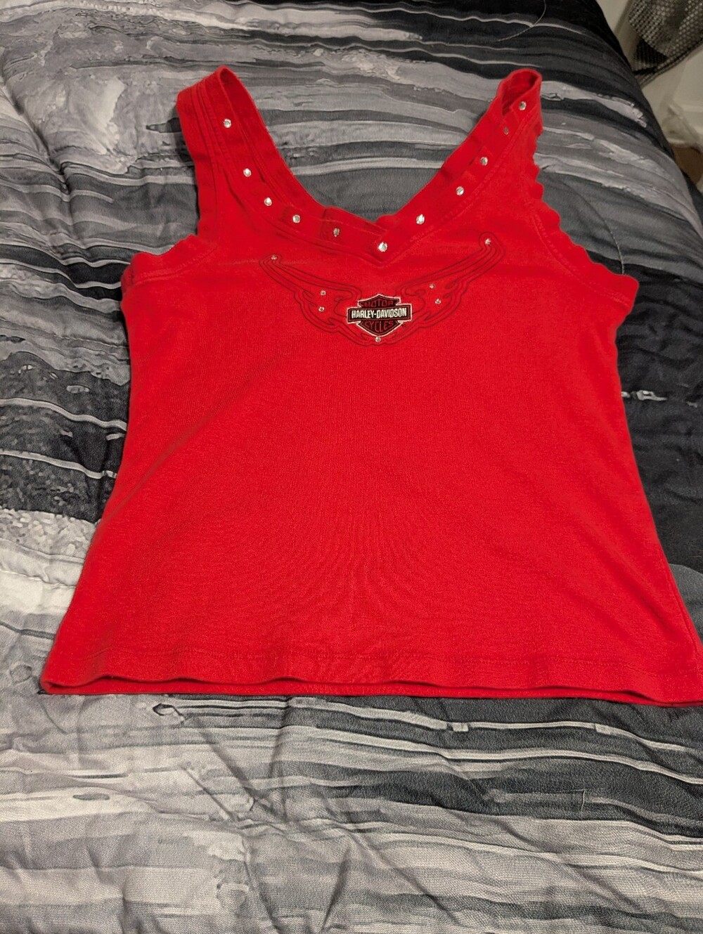 Harley-Davidson Red V-Neck Tank with Studded Trim
